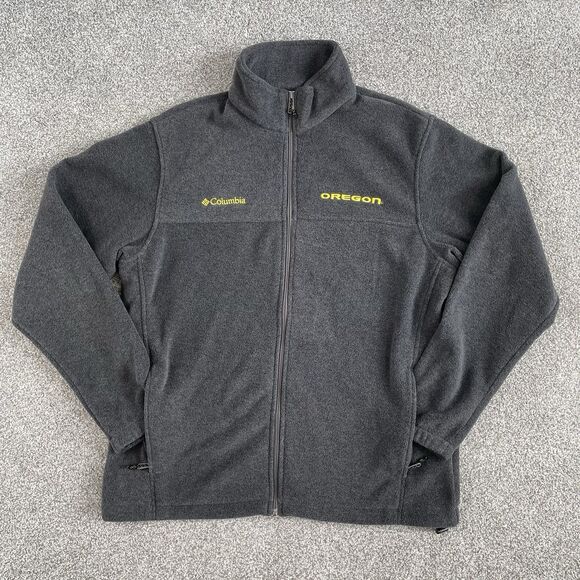 Columbia Flanker II Oregon Ducks Mens Fleece Jacket Full Zip Gray Size Large - Picture 1 of 12